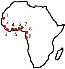 karta över besökta hamnar i Västafrika