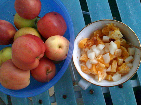 fruktsallad och äpplen